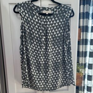 LOFT Black and White Geometric Blouse